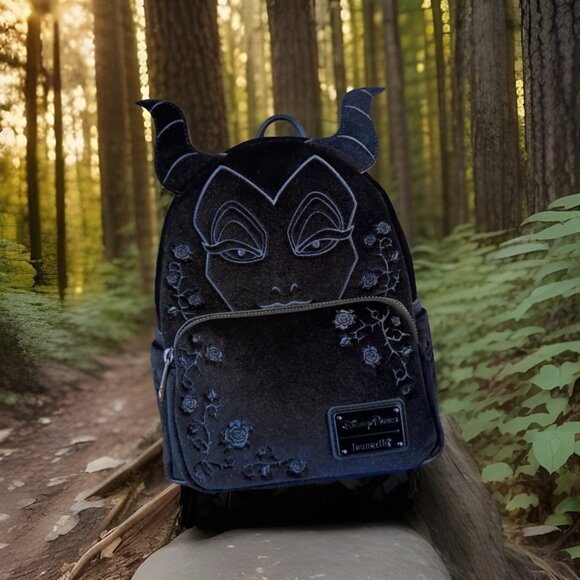 NWT Loungefly Disney Maleficent Black Velour Villains Sleeping Beauty Backpack - Picture 1 of 6